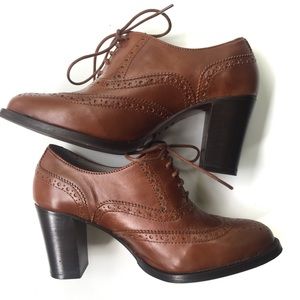 Boden cognac leather lace-up oxford heels, Sz 37